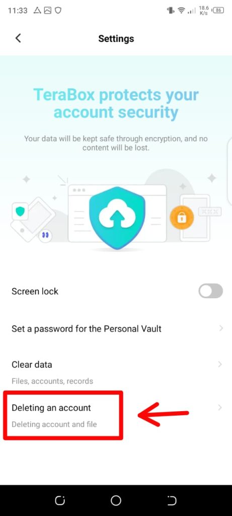 Terabox deleting account